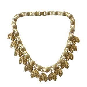 Napier Style Gold Tone Leaf Leaves Choker Collar Necklace
